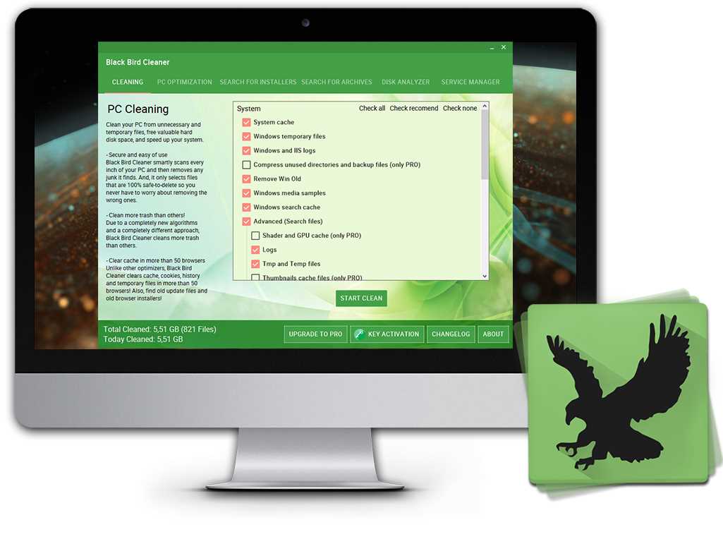 Black Bird Cleaner: Clean your PC from unnecessary and temporary files, free valuable hard disk space, and speed up your system