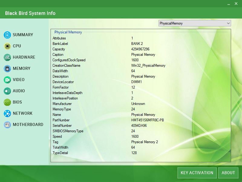 Black Bird System Information: find out the maximum information about your PC